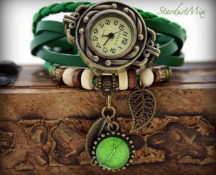 Womens watch leather bracelet vintage watch style boho bracelet gift for her bohemian jewelry steampunk watch sister gift nature jewelry by StardustMix steampunk buy now online