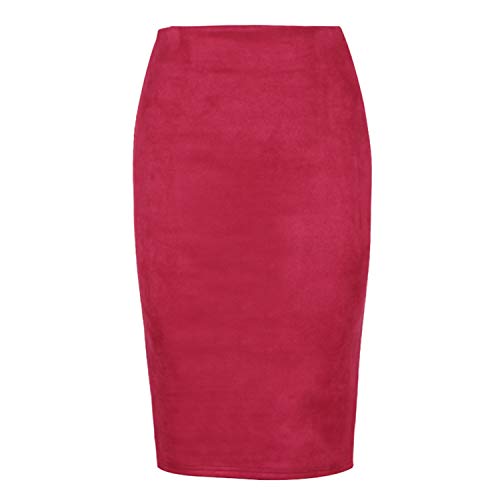 2019 Women Winter Solid Suede Multi Package Hip Pencil Midi Skirt,Red,XL steampunk buy now online