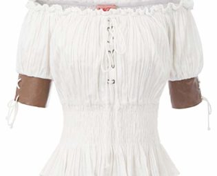 Belle Poque Women's Steampunk Off Shoulder Leather Cuffs Trim Blouse Tops White Size M steampunk buy now online