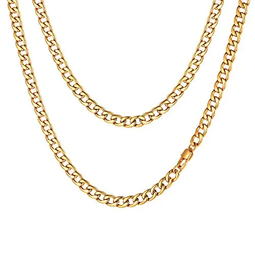 FaithHeart Gold Curb Chain 5mm Necklace Chunky Cuban Chain 30 Inches Birthday Gift for Him steampunk buy now online FaithHeart Gold Curb Chain 5mm Necklace Chunky Cuban Chain 30 Inches Birthday Gift for Him steampunk buy now online