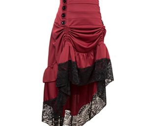 Qbuds Adjustable Ruffle High Low Gothic Skirt Plus Size Long Vintage Fishtail Steampunk Corset Skirt Long Dress for Women Red steampunk buy now online