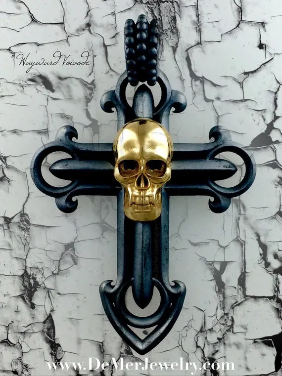 Dracula Voivode Black Cross 14kt Heavy Gold European Gold Skull. Gothic, Transylvania, Biker, Sons of Anarchy, big heavy vampire jeremiah by DeMerJewelry steampunk buy now online Dracula Voivode Black Cross 14kt Heavy Gold European Gold Skull. Gothic, Transylvania, Biker, Sons of Anarchy, big heavy vampire jeremiah by DeMerJewelry steampunk buy now online