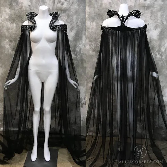 Gothic Baroque Collar Cloak ~ Wicca Cape Witch Costume ~ Fantasy Elven Dark Pagan Medieval Ball Masquerade Halloween Wedding Witchy Dress by AliceCorsets steampunk buy now online
