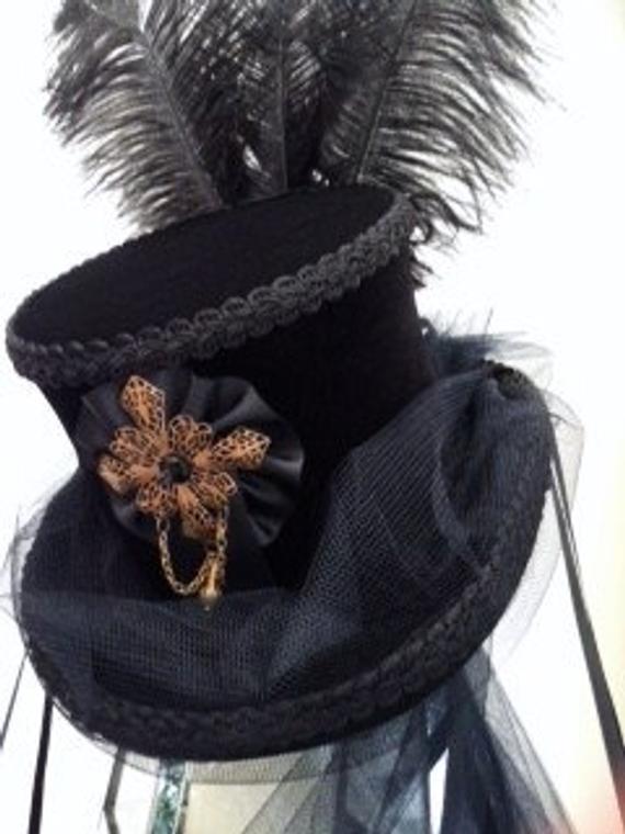Gothic Steampunk Victorian black velvet top hat by Blackpin steampunk buy now online