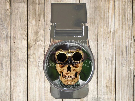 Money Clip, Silver Money Clip, Godfather Gift, Birthday Gift, Mens' Accessories, Brothers Gift, Gift for Him, Steampunk Skull. by RubysNeedfulGifts steampunk buy now online