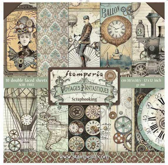 Stamperia Voyages Fantastiques Scrapbook Paper Pack 12x12 - Cardstock - Stamperia - New Collection - Steampunk - Voyages Fantastiques by ScrapLifeShop steampunk buy now online