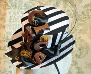 Steampunk Circus Mini Top Hat,Black & White Striped Fascinator,Steampunk Ladies Top Hat with Watch Parts,Vintage Circus-Ready to Ship by BizarreNoir steampunk buy now online