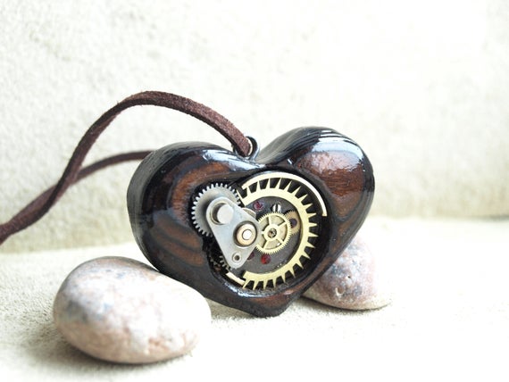 Steampunk pendant wooden heart by SteampunkTerritory steampunk buy now online