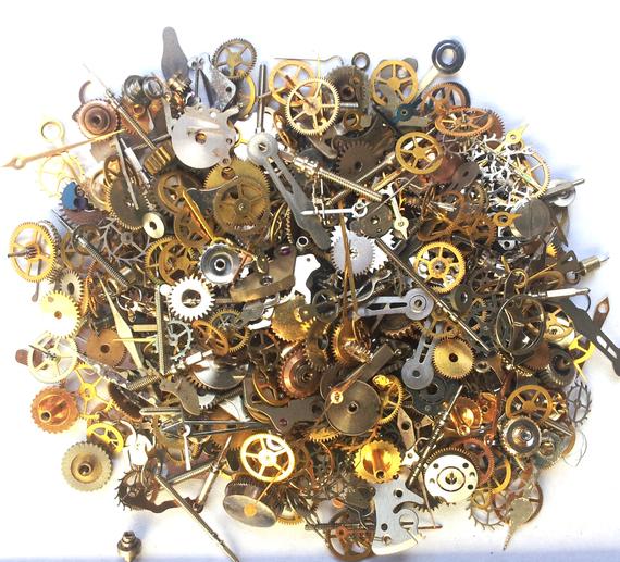 Steampunk Watch Parts and pieces - 25g 700 plus pieces of TEENY TINY vintage and antique gears, cogs, wheels, hands, crowns, stems, etc. by AllGearedUp steampunk buy now online