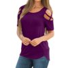 T Shirts Womens~Hotsell〔☀ㄥ☀〕Women's Shirts Cross Short Sleeve Casual Blouse Tunic Tops Solid Color Cold Sholder Ladies Round Neck Casual T-Shirt Purple steampunk buy now online