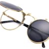 Gothic Polarized Round Retro Sunglasses Steampunk Sunglasses Flip Up Sunglasses (A/Golden Frame/Black Lens, Non-Polarized) steampunk buy now online