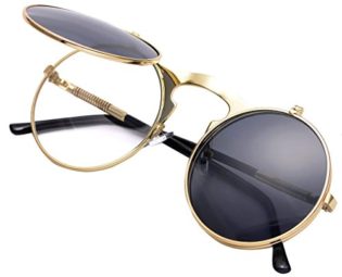 Gothic Polarized Round Retro Sunglasses Steampunk Sunglasses Flip Up Sunglasses (A/Golden Frame/Black Lens, Non-Polarized) steampunk buy now online