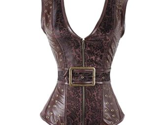 GHFDSJHSD artificial leather Cincher Corset Steampunk Unterbust Women Waist Trainer Bustier Top vest, S steampunk buy now online