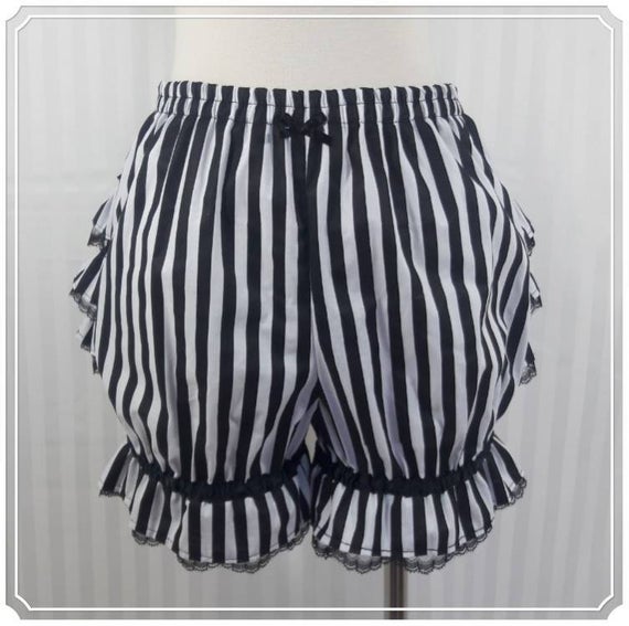 Black and white stripe fancy ruffle short bloomers steampunk lolita adult women by ichigoblack steampunk buy now online