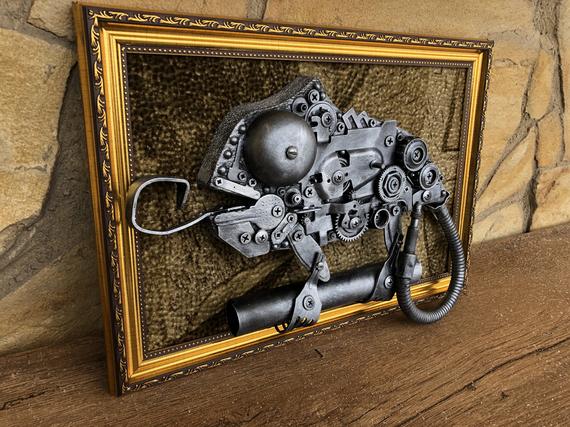 Steampunk painting, steampunk chameleon, steampunk poster, metalic ornament, gears, wall decor, steampunk room decor, junk art,steampunk art by ForgedCommodities steampunk buy now online