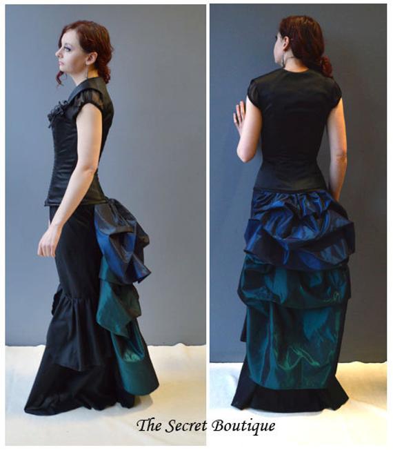 Tie on bustle- peacock cosplay costume-fantasy costume-tie on skirt teal-victorian bustle by thesecretboutique steampunk buy now online