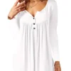 BeLuring Women Long Sleeve Tunic Asymmetric Tshirt V Neck Henley Loose Blouse Tops White S steampunk buy now online