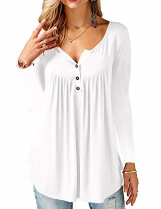 BeLuring Women Long Sleeve Tunic Asymmetric Tshirt V Neck Henley Loose Blouse Tops White S steampunk buy now online