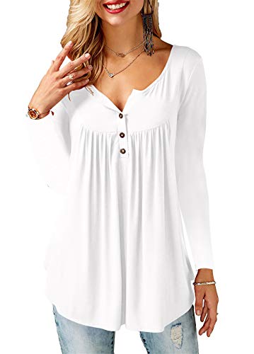 BeLuring Women Long Sleeve Tunic Asymmetric Tshirt V Neck Henley Loose Blouse Tops White S steampunk buy now online
