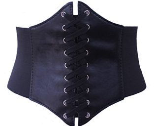 ELASTIC CINCHED WIDE CORSET BELT RED, BLACK & WHITE (X-Large (UK 22-26), Black) steampunk buy now online