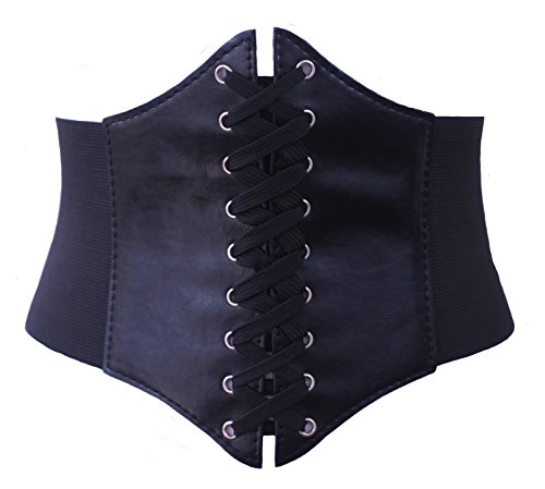 ELASTIC CINCHED WIDE CORSET BELT RED, BLACK & WHITE (X-Large (UK 22-26), Black) steampunk buy now online