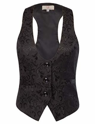 50s Retro Vest Jacket Black for Women Jacquard Sleeveless Button Down Waistcoat steampunk buy now online