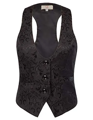 50s Retro Vest Jacket Black for Women Jacquard Sleeveless Button Down Waistcoat steampunk buy now online