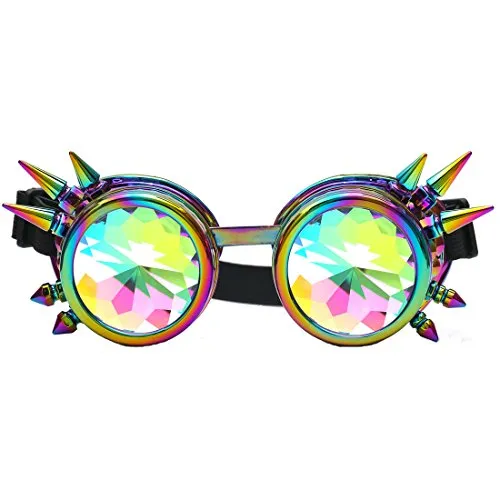 FLORATA Kaleidoscope Rainbow Steampunk Goggles Crystal Lenses Welding Eye Protect Vintage Glasses steampunk buy now online FLORATA Kaleidoscope Rainbow Steampunk Goggles Crystal Lenses Welding Eye Protect Vintage Glasses steampunk buy now online