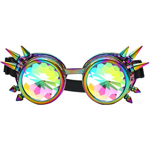 FLORATA Kaleidoscope Rainbow Steampunk Goggles Crystal Lenses Welding Eye Protect Vintage Glasses steampunk buy now online