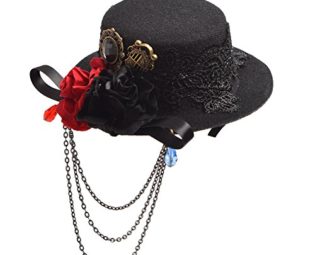 BLESSUME SteamPunk Women Black Mini Top Hat Hair Clip Rose Floral Lace Headwear Vintage(Size: One Size) steampunk buy now online