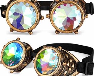 2 Pairs Kaleidoscope Steampunk Rave Goggles Steampunk Rave Glasses with Rainbow Crystal Glass Lens (Round Design) steampunk buy now online