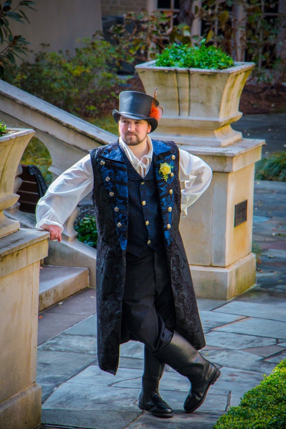 Blue and Black Victorain Vest, Men's Vest, Wedding, Steampunk, Victorian, Renaissance, Pirate, Halloween, Costume, Victorian Vest, Dickens by SilverLeafCostumes steampunk buy now online