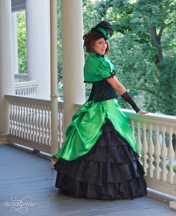 Green Wedding Dress | Green Jewel | Steampunk Costume, Fantasy Dress, Steampunk Cosplay, Saloon Girl Costume, Gothic Wedding Gown by auralynne steampunk buy now online
