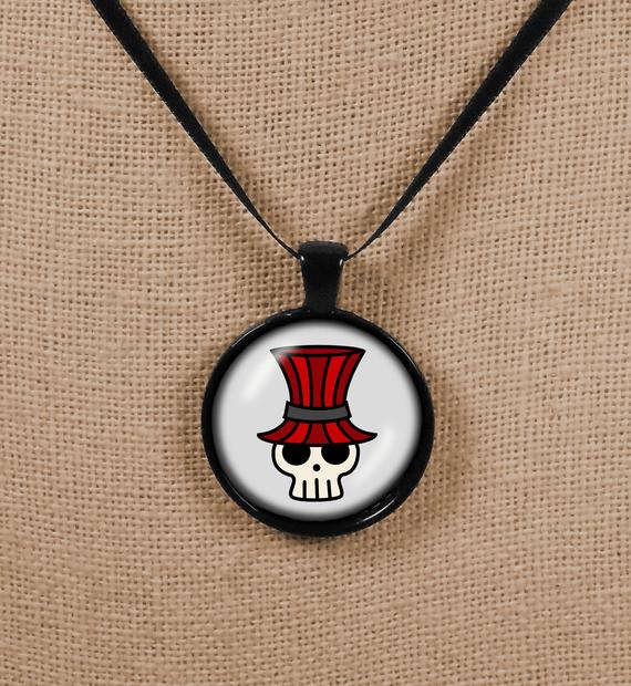 Skull in a Red Topat - Goth/Gothic/Halloween/Steampunk/Psychedelic/Grateful Dead Glass Cameo Ribbon Necklace by SteampunkParliament steampunk buy now online