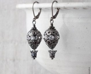 Steampunk Balloon Earrings, Gunmetal and Crystal Earings, Hot Air Balloons, Metal Balloon Jewelry, Dark Silver Filigree Jewellery, Handmade by Amaradorn steampunk buy now online