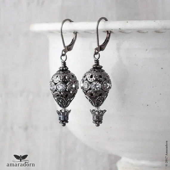 Steampunk Balloon Earrings, Gunmetal and Crystal Earings, Hot Air Balloons, Metal Balloon Jewelry, Dark Silver Filigree Jewellery, Handmade by Amaradorn steampunk buy now online Steampunk Balloon Earrings, Gunmetal and Crystal Earings, Hot Air Balloons, Metal Balloon Jewelry, Dark Silver Filigree Jewellery, Handmade by Amaradorn steampunk buy now online