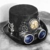 STEAMPUNK HAT GOGGLES Set - 2 pc Silver Vintage-Look Steampunk Top Hat with Clock, Gears, Chains, Tubes, and Matching Removable Goggles by jadedminx steampunk buy now online