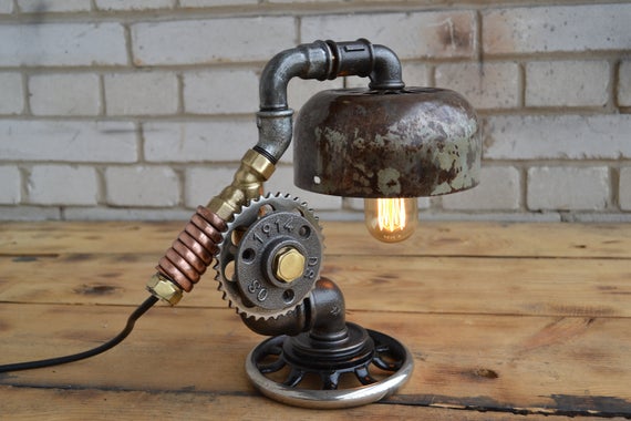 Steampunk industrial lamp gift Pipe lamp Edison lamp Steampunk lamps for desk Steampunk decor shop Rustic lamps Rustic by DesignerLight steampunk buy now online