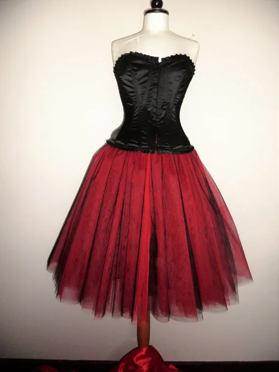 womens tutu skirt gothic 26" length steampunk red black tulle goth punk fairy weddings lagenlook burlesque ballet US size 18 20 22 24 XL by darkestdreams steampunk buy now online