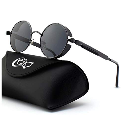 CGID E72 Retro Steampunk Style Inspired Round Metal Circle Polarized Sunglasses for Men steampunk buy now online