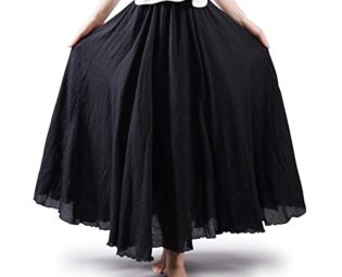 OCHENTA Women's Bohemian Style Elastic Waist Band Cotton Long Maxi Skirt Black 95cm steampunk buy now online