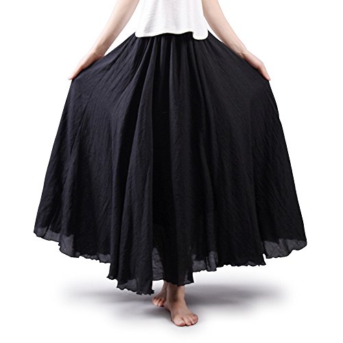 OCHENTA Women's Bohemian Style Elastic Waist Band Cotton Long Maxi Skirt Black 95cm steampunk buy now online
