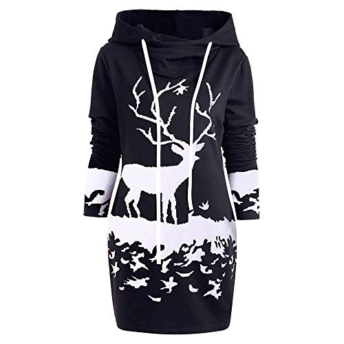 Auifor Christmas Dresses Nice Stylish Long Sleeve Drawstring Hooded Lovely Christmas Reindeer Print Dress Xmas Party Dress(A-Black,S) steampunk buy now online