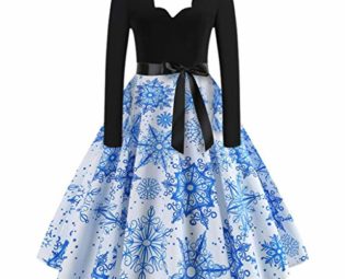 Auifor Christmas Dresses Nice Fashion Long Sleeve V-Neck Christmas Print Party Dress Xmas Flare Dress(A-Blue ,M) steampunk buy now online