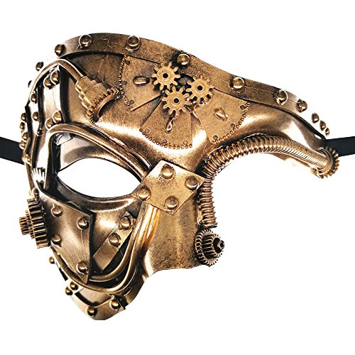 Steam Punk Phantom of The Opera Vintage Masquerade Venetian Luxury Men Face Mask/Party/Fancy Ball/Prom/Mardi Gras/Wedding/Wall Decoration (Gold) steampunk buy now online