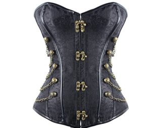 FeelinGirl Women Corset with Faux Leather and Brocade Pattern Gothic Vintage Corset Top Steampunk Corset Top Gothic Rockabilly Vintage Black L steampunk buy now online