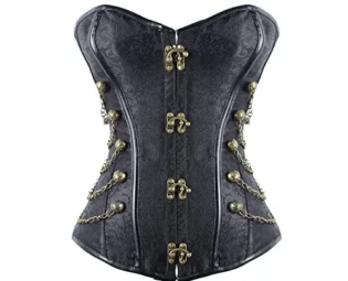 FeelinGirl Women Corset with Faux Leather and Brocade Pattern Gothic Vintage Corset Top Steampunk Corset Top Gothic Rockabilly Vintage Black L steampunk buy now online