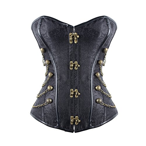 FeelinGirl Women Corset with Faux Leather and Brocade Pattern Gothic Vintage Corset Top Steampunk Corset Top Gothic Rockabilly Vintage Black L steampunk buy now online