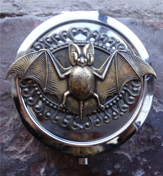 Bat Compact Mirror - Victorian Steampunk - Goth - Horror - Vampire - Make Up - Cosmetics - Pocket Mirror by fringepop steampunk buy now online