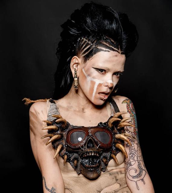 Leather necklace Cosplay costume Skull necklace Fantasy costume Post apocalyptic Horror costume Zombie costume Mad max costume Fang necklace by FamilySkiners steampunk buy now online